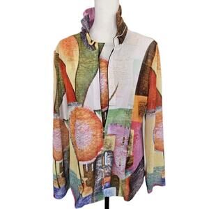 Damee Abstract Art Full Zip Ruffle Neck Zip Up Jacket And Tank Twin Set Sz L